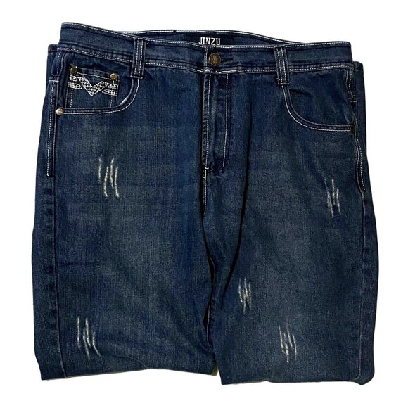 Jinzu Mens Straight Leg Jeans 36 x 32 Mid Rise Distressed - Picture 1 of 5